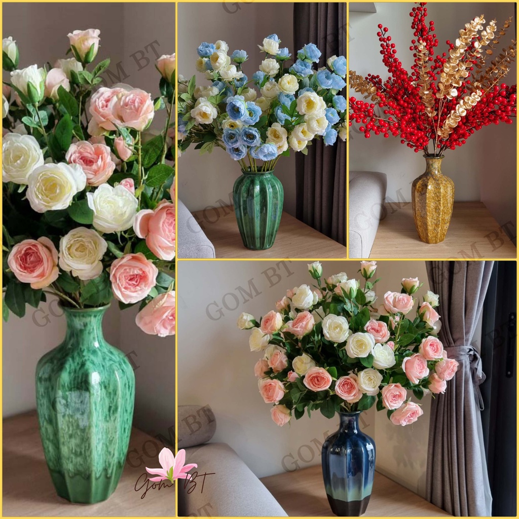 バッチャン焼き(陶器) の花瓶 高さ34cm 緑色