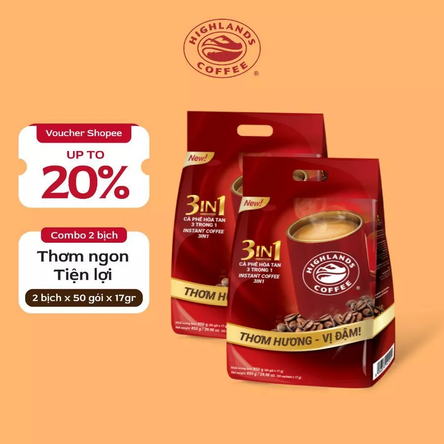 ハイランズコーヒー 3in1 インスタントコーヒー 50袋入り x 2パック (コンボセット)