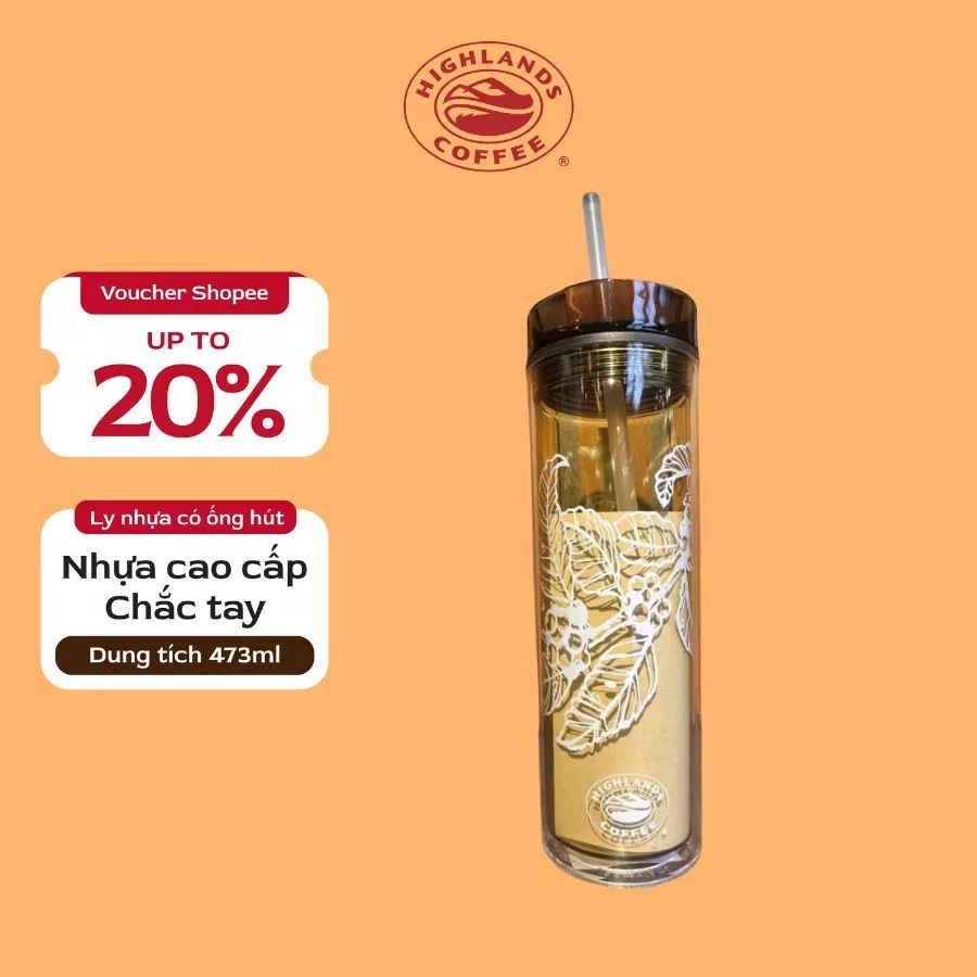 ハイランズコーヒー リーフストロー付きタンブラー ブラウン 473ml