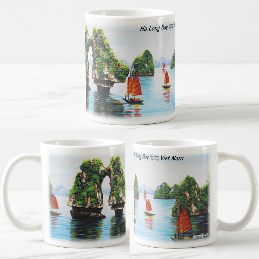 ハロンギフト ベトナム名勝マグ 手描き陶器 白磁 300ml HLGIFT