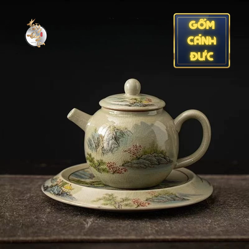 景徳鎮陶磁器製 HOÀNG ĐAN TEA 160ml 山水画 茶器セット 蓋碗・茶盤付き 高級ギフト 伝統茶道用