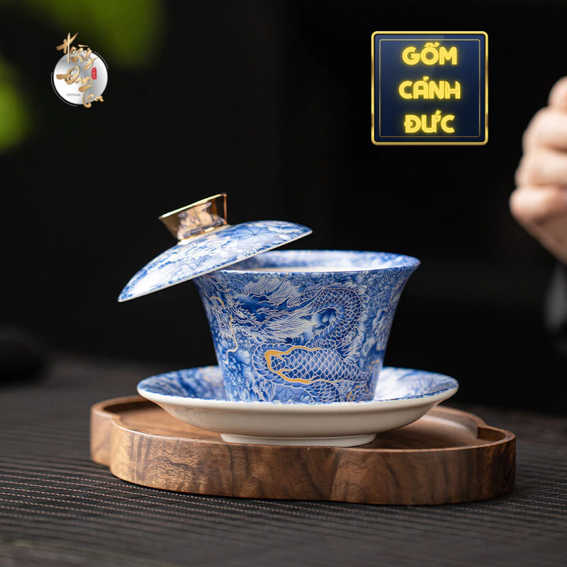 HOÀNG ĐAN TEA 景徳鎮陶磁器 龍珠蓋碗 180ml 高級ギフトボックス付き 茶道用マスターカップ ギフト