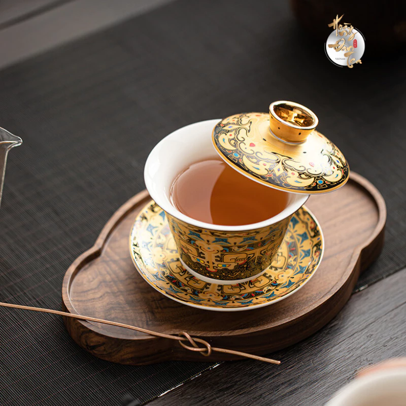 HOÀNG ĐAN TEA 景徳鎮陶磁器 龍珠蓋碗 180ml 高級ギフトボックス付き 茶道用マスターカップ ギフト