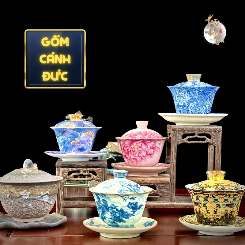 HOÀNG ĐAN TEA 景徳鎮窯 宋代古釉薬 茶道蓋碗セット 中秋節 高級贈答品