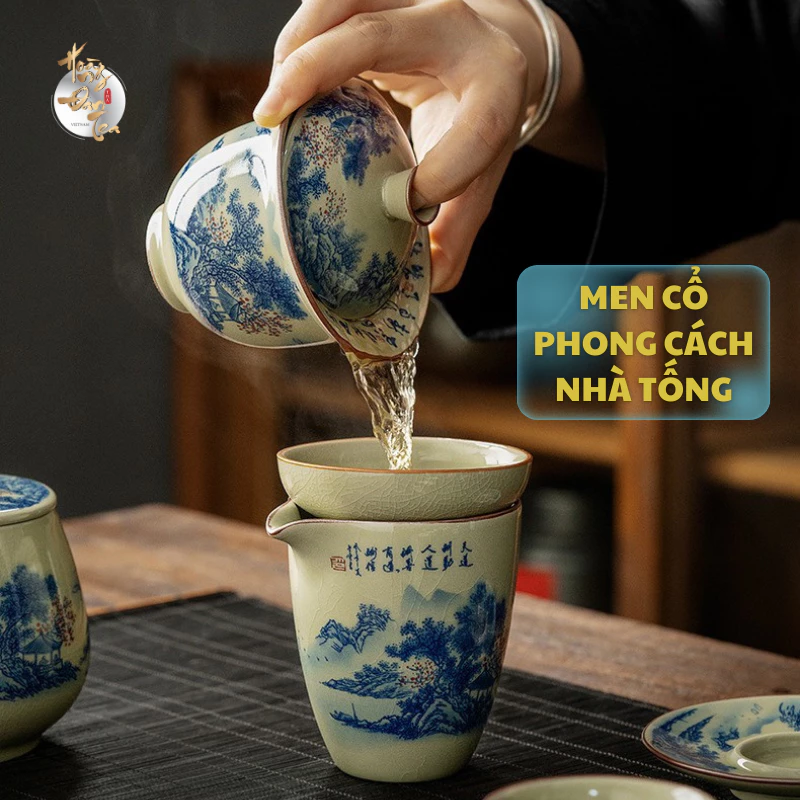 HOÀNG ĐAN TEA 景徳鎮 江山図 茶道セット 17点 高級陶磁器製 中秋節ギフトボックス入り