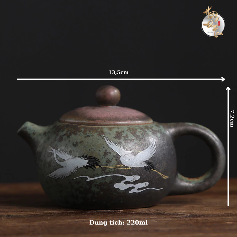HOÀNG ĐAN TEA 景徳鎮窯 西施形 手描き 仙鶴図 茶器 220ML 宋代古釉 高級茶道用