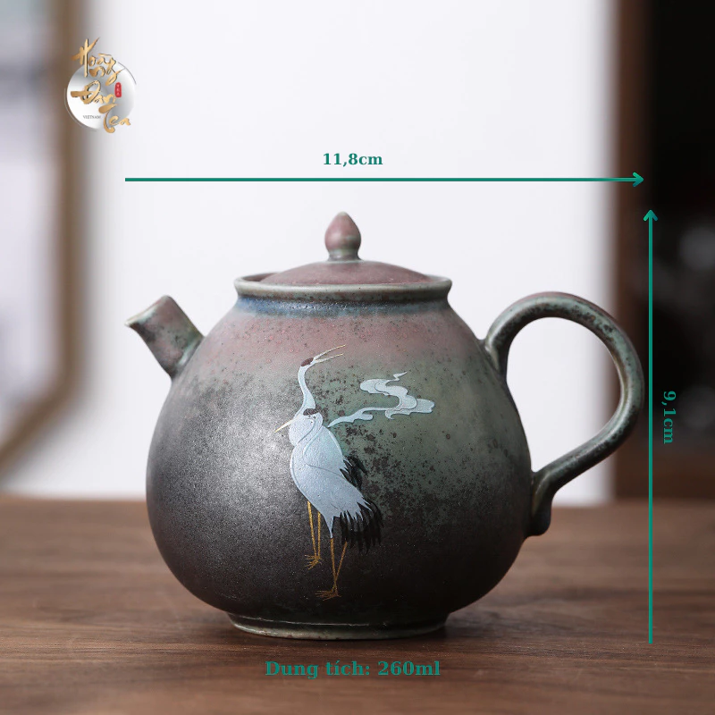 景徳鎮製手描き仙鶴図茶器「ダンティエン」260ML – 茶道用高級急須 (HOANG DAN TEA) - ギフトにおすすめ