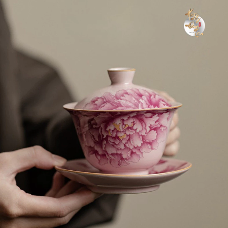 【HOÀNG ĐAN TEA】景徳鎮窯 宋代古釉 牡丹文様 蓋碗 180ML (茶道用・高級ギフト)