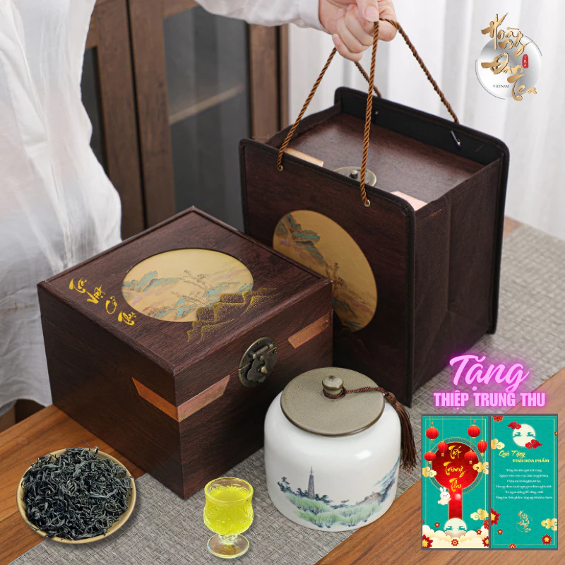 HOÀNG ĐAN TEA プレミアム木箱入り 中秋ギフトセット シャン雪茶 & タイグエン高級茶葉 155g