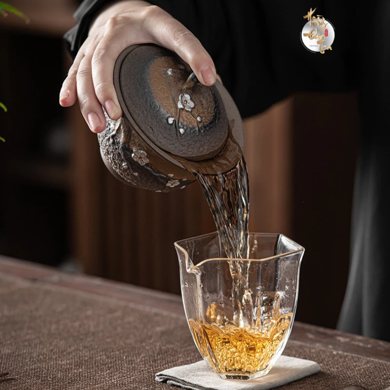 HOÀNG ĐAN TEA 宜興土 黄釉 梅柄 蓋碗 200ml 茶道用主杯 ソーサー付き