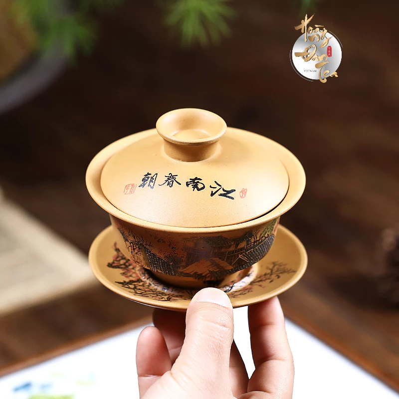 【HOÀNG ĐAN TEA】宜興紫砂 段泥 蓋碗 (ガイワン) 茶海 茶杯 茶道用 高級陶磁器 茶器 150ml ギフトボックス付