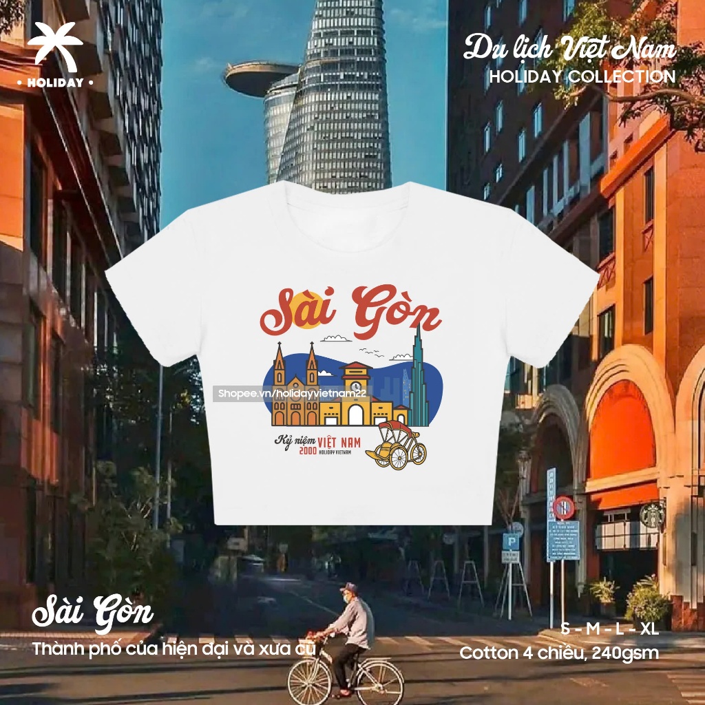 Holiday Vietnam Du lịch Việt Nam Áo thun nữ croptop mini tee Sài Gòn柄 白 Mサイズ Holiday Vietnam