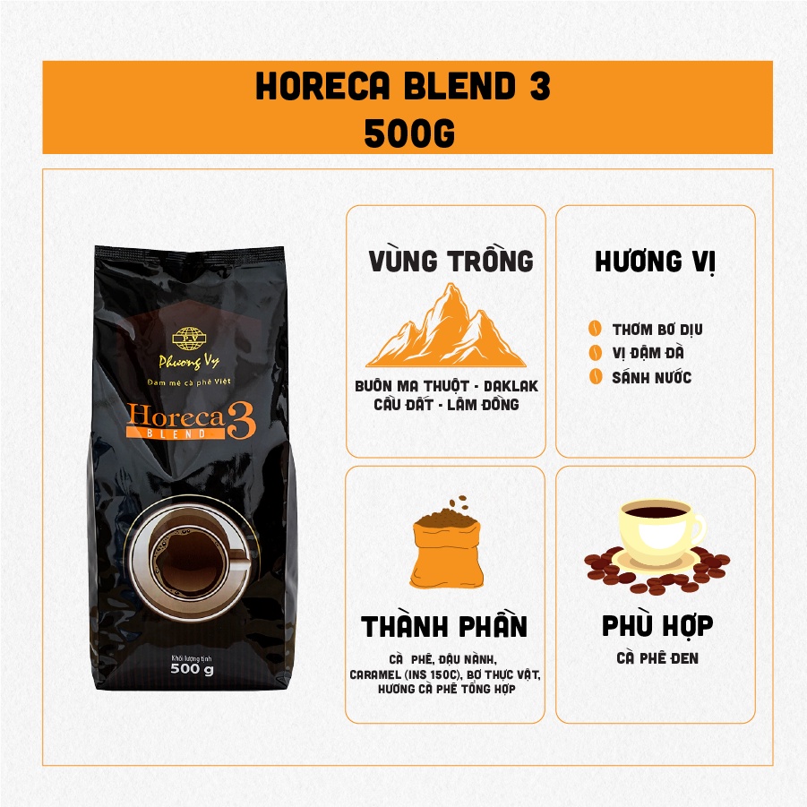 コーヒー豆 ブレンドローストトコーヒーHoreca Blend No.3 500g 濃厚 Phuong Vy Coffee