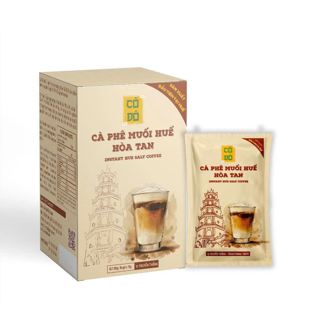 Huế Coffee Salt Instant Coffee Box 10 Packs (180g) [Gu Vừa] - Special Hue Product for Easy Brewing - No Additives