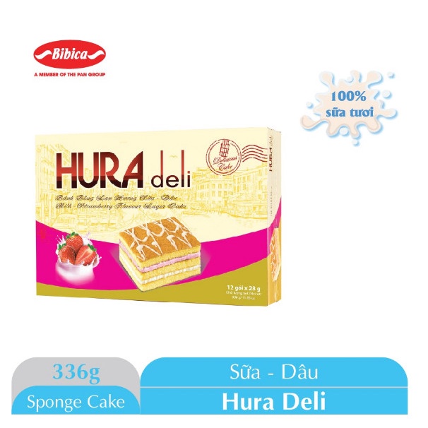 フラデリ スポンジケーキ ミルクとイチゴ味 - 336g 箱 (12 個) - Bibica