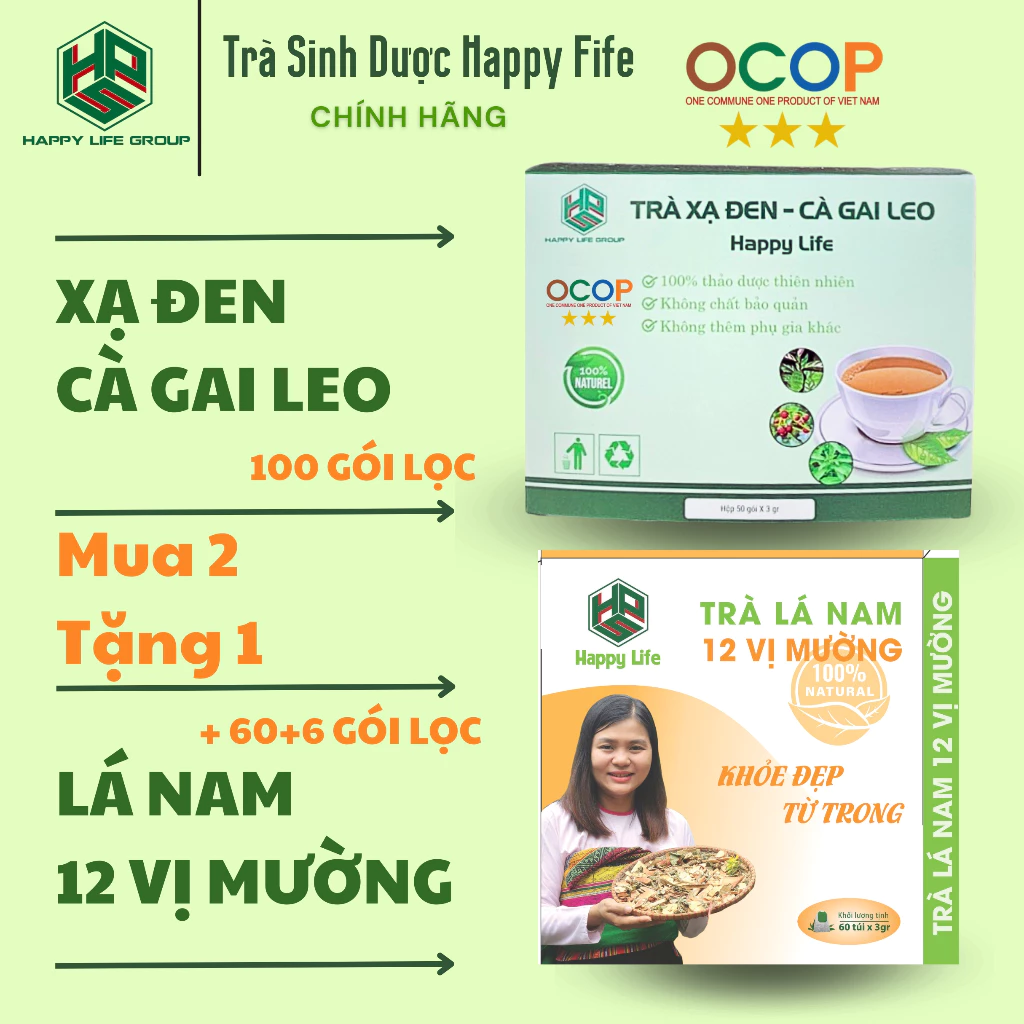 【2個買うと1個無料】HappyLife 肝臓ケア＆美肌デトックス茶コンボ（Xạ Đen & Cà Gai Leo）2箱＋12種の薬草茶プレゼント！