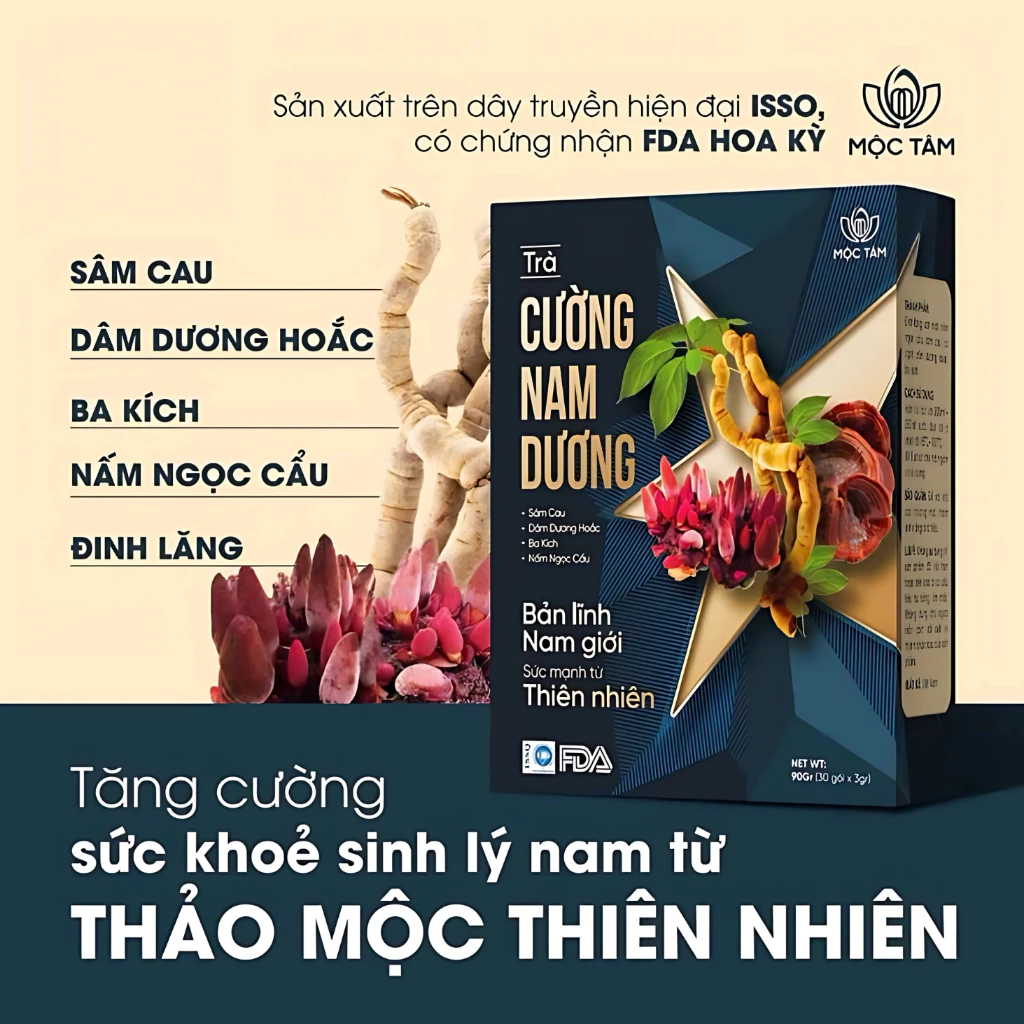 男性活力サポートハーブティー「Ba Kích Ngọc Cẩu Cường Nam Dương」– 滋養強壮・安全効果、30包入り