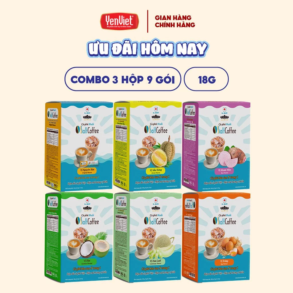 コンボ3箱 Dr.Muối ソルトコーヒー 5in1 インスタントコーヒー（9袋入り）- Yến Việt
