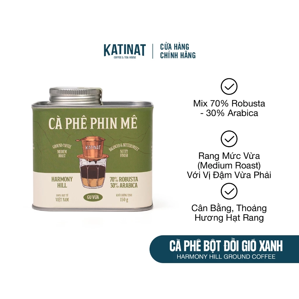カティナット Đồi Gió Xanh (青い風の丘) ブレンドコーヒー粉 150g ミディアムロースト - バランスの取れたベトナムの味