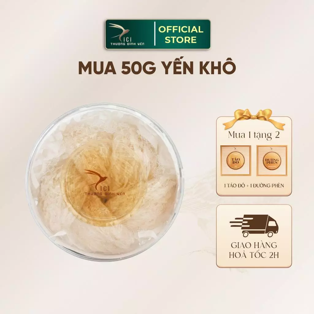 【1個買うと2個無料】CiCi Thượng Đỉnh Yến 最高級精製乾燥燕の巣 50g (純粋カインホア産) 氷砂糖＆ナツメ付き