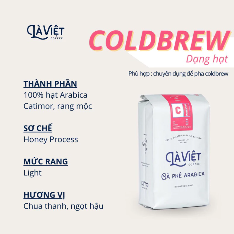 LÀ VIỆT コールドブリュー 100%アラビカ豆 1kg 軽やかなフルーツ風味