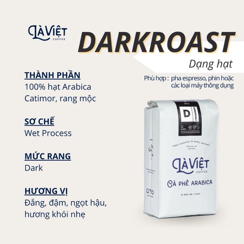LÀ VIỆT 100%アラビカ ダークロースト ホールビーンコーヒー 1kg 濃厚で力強い味わい