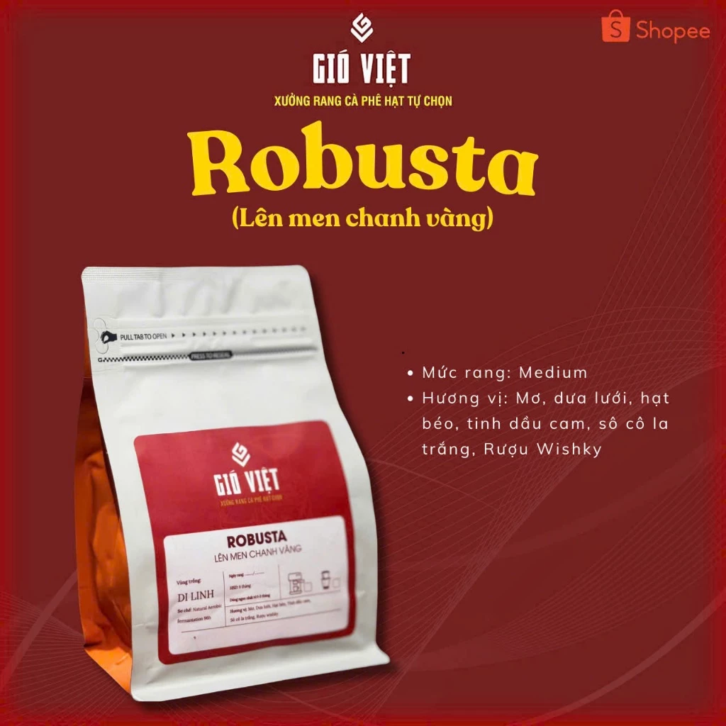 ディリン産 ロブスタ コーヒーパウダー 黄色レモン発酵 ブリッカ/モカポット用 250g | Gió Việt Roaster