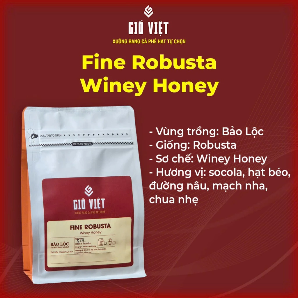 Gió Việt Coffee - バオロク・フューチャーファーム産<br>ファインロブスタ ワイニーハニー 挽き豆 250g (フィン用)