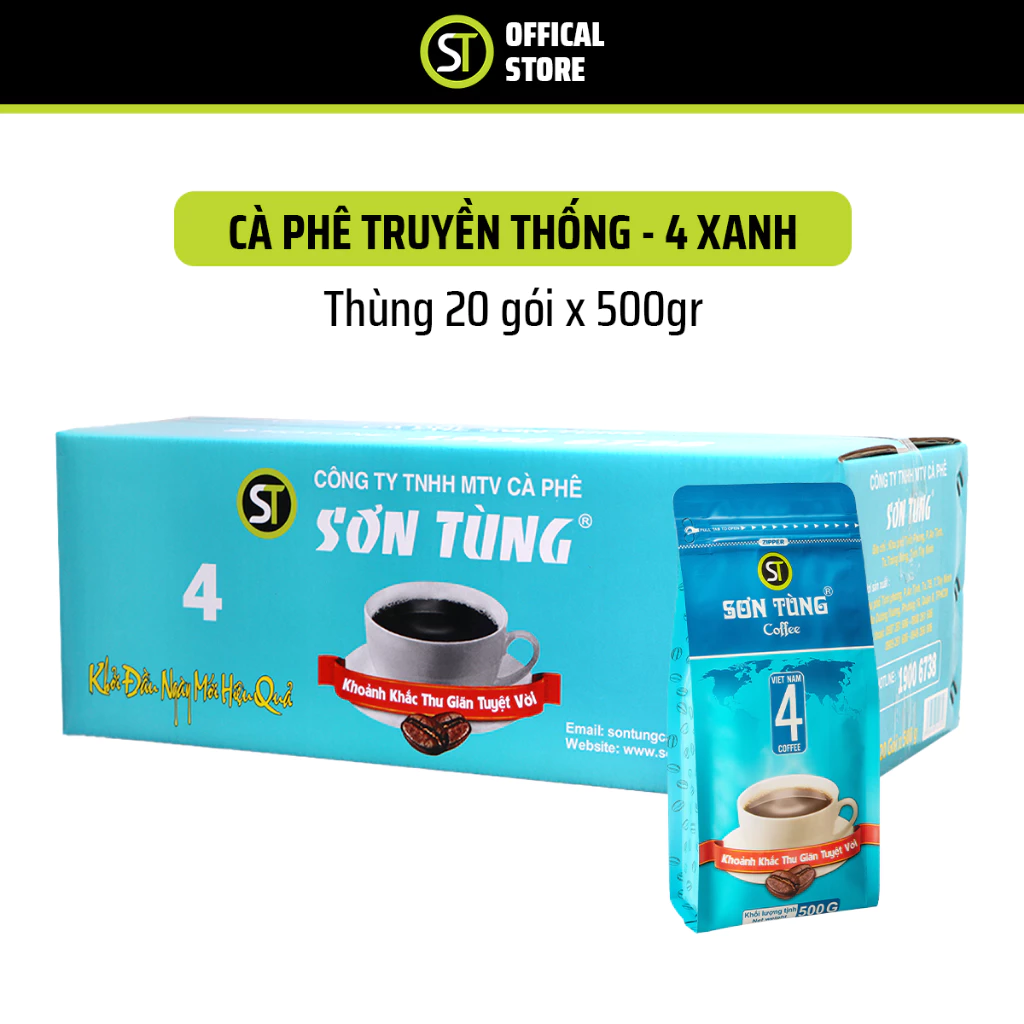 【Sơn Tùng Coffee】 No.4 緑 伝統ブレンド フィルターコーヒー用粉 10kg (500g×20袋) - 業務用大容量 お得パック