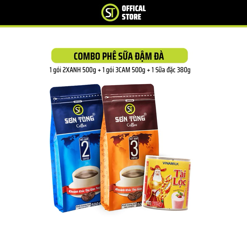 【SƠN TÙNG COFFEE】濃厚ミルクコーヒーコンボ - 2XANH & 3CAM 挽き豆各500g + 練乳380g