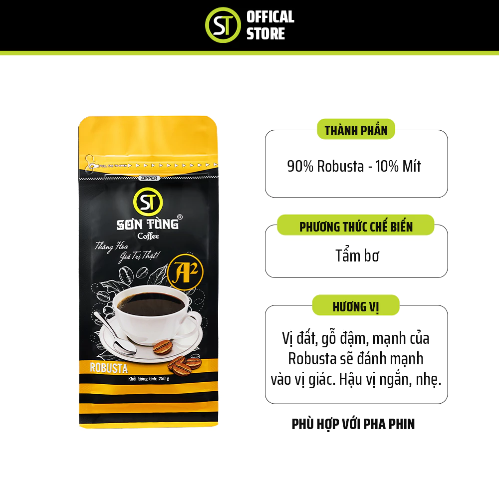 【Sơn Tùng Coffee】ベトナム伝統A2 ロブスタ 挽き豆コーヒー 250g - フィンフィルター用