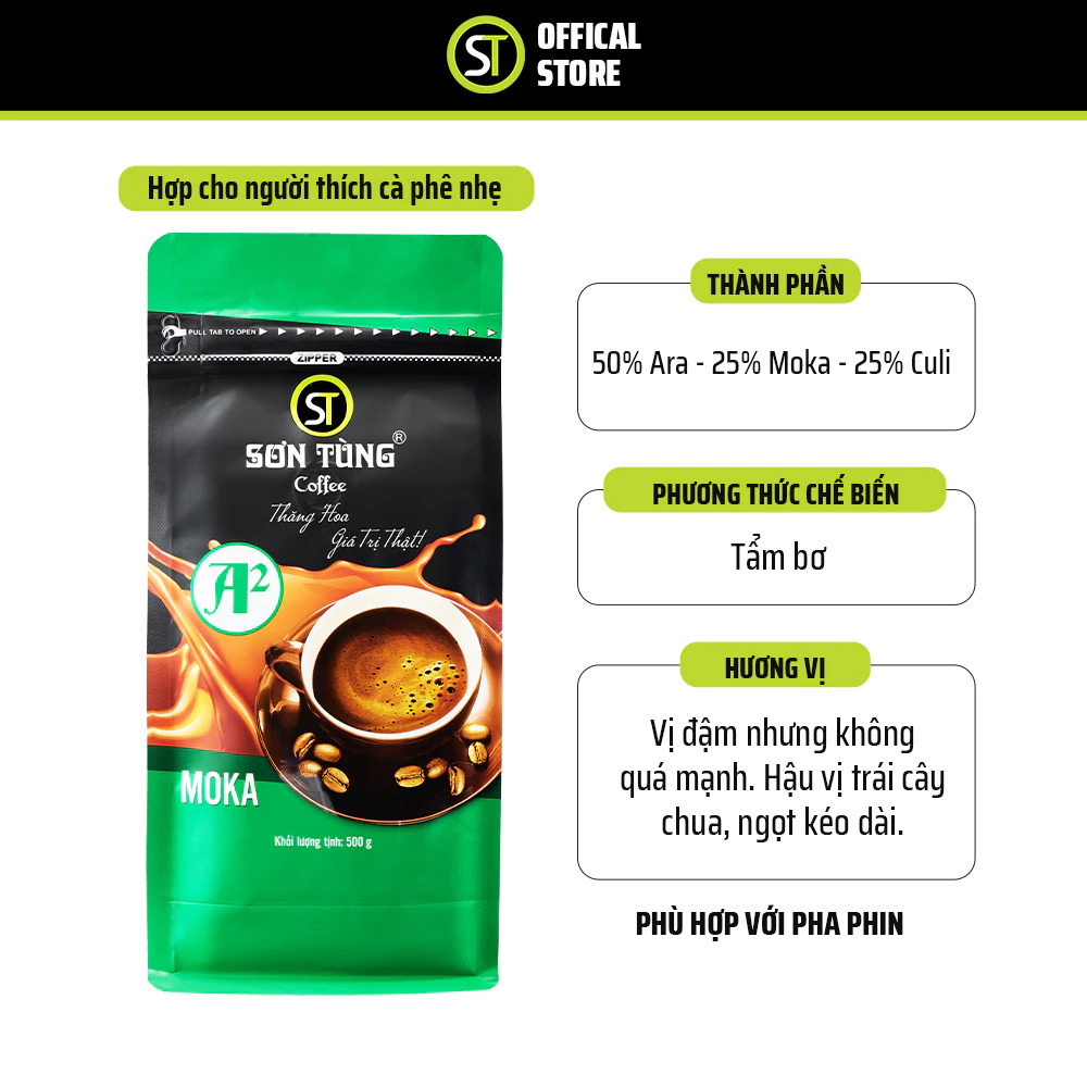 Sơn Tùngコーヒー Moka ST 伝統ブレンド A2 - 挽き豆フィンコーヒー 500g