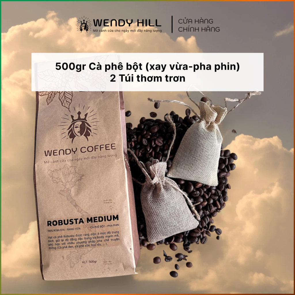 【Wendyhill】『フェー・トム・メ』至福のコーヒーアロマコンボ：ロブスタ100% ミディアム挽きコーヒー粉 500g ＆ 自然派香り袋2個