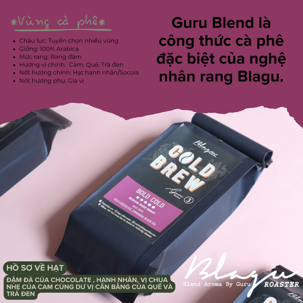 Blagu グル 3ブレンド ボールドコールド コーヒー粉 - フィン用極細挽き - ダークロースト - 250g