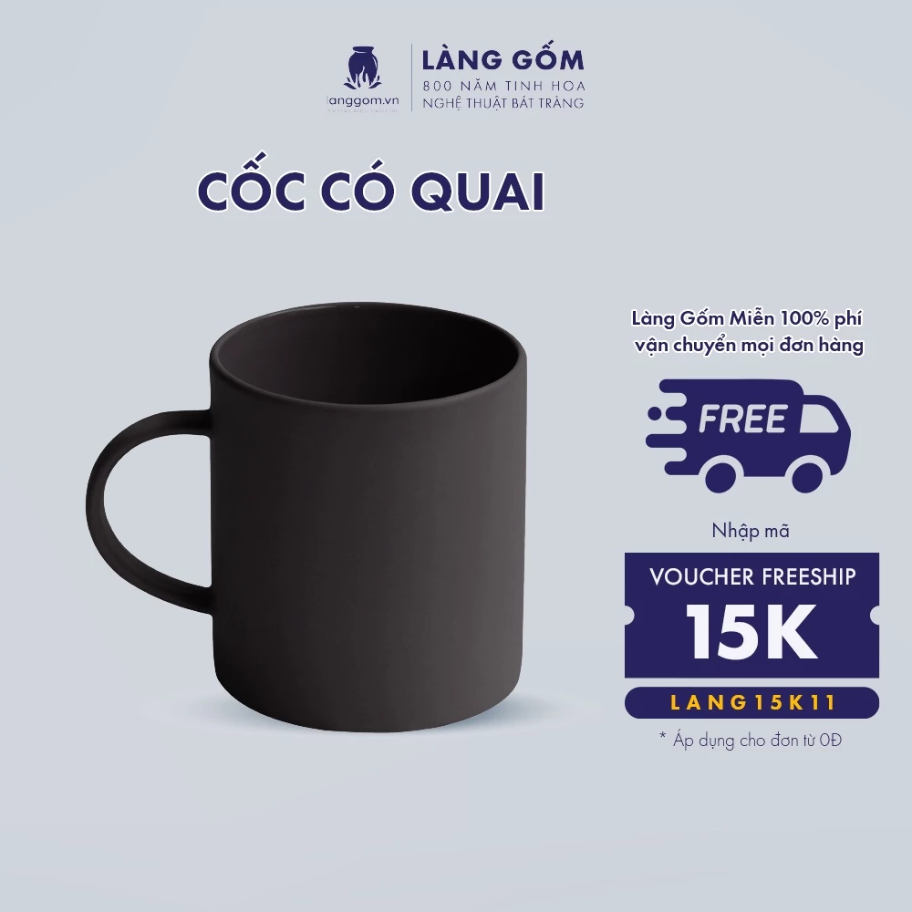 LÀNG GỐM バッチャン焼 モヘムスタイル マット釉 ベーシック 取っ手付きマグカップ 380ml