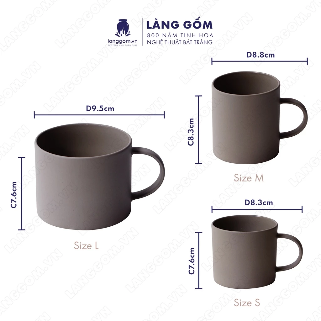 LÀNG GỐM バッチャン焼 モヘムスタイル マット釉 ベーシック 取っ手付きマグカップ 380ml