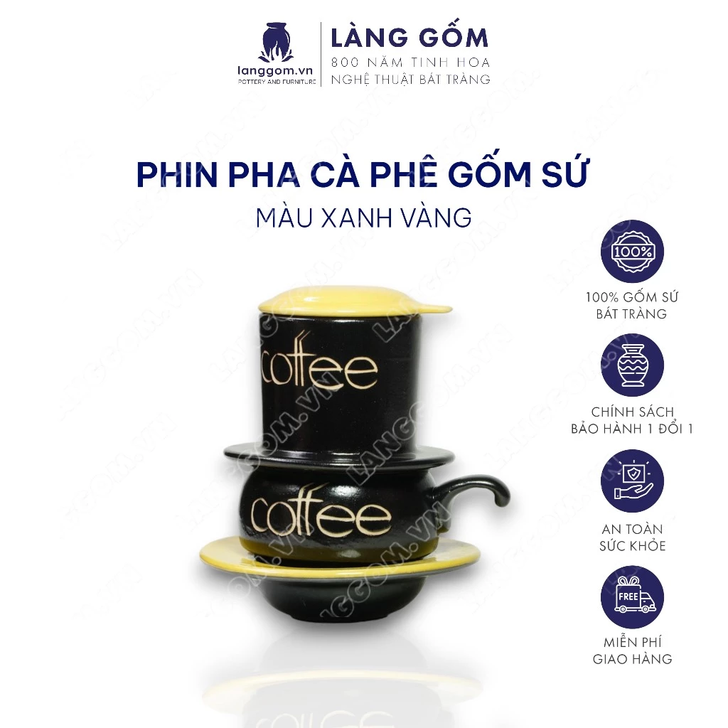 バッチャン焼き ホアビエン釉 コーヒーフィルター＆マグカップセット (取っ手付き/多彩) - Làng Gốm