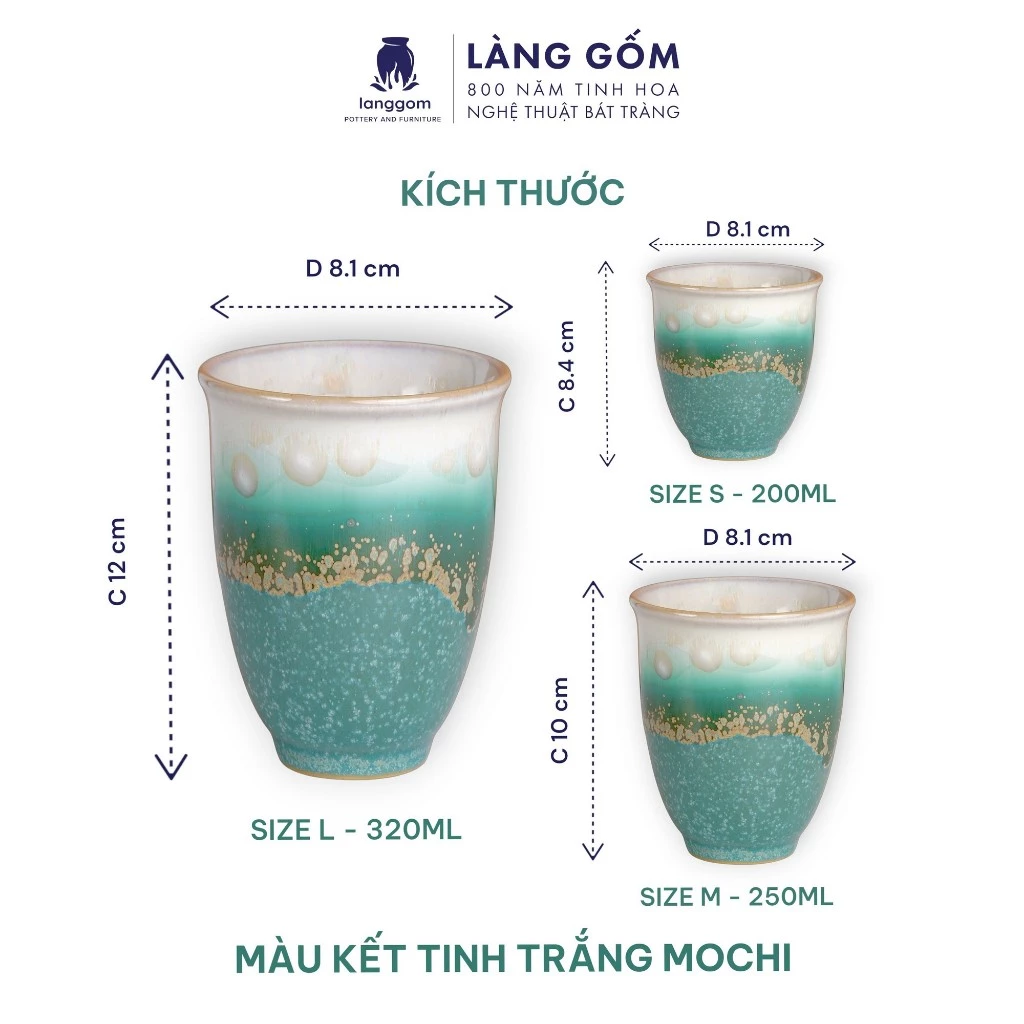 ベトナム バッチャン焼 窯変釉 セラミックカップ 200ml/250ml/320ml - 水・お茶・コーヒー用 - LÀNG GỐM