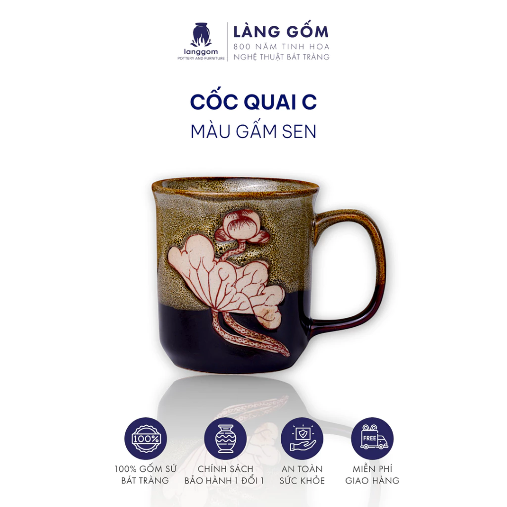 バッチャン焼き 窯変釉 マグカップ (C型ハンドル) 250ml - Làng Gốm