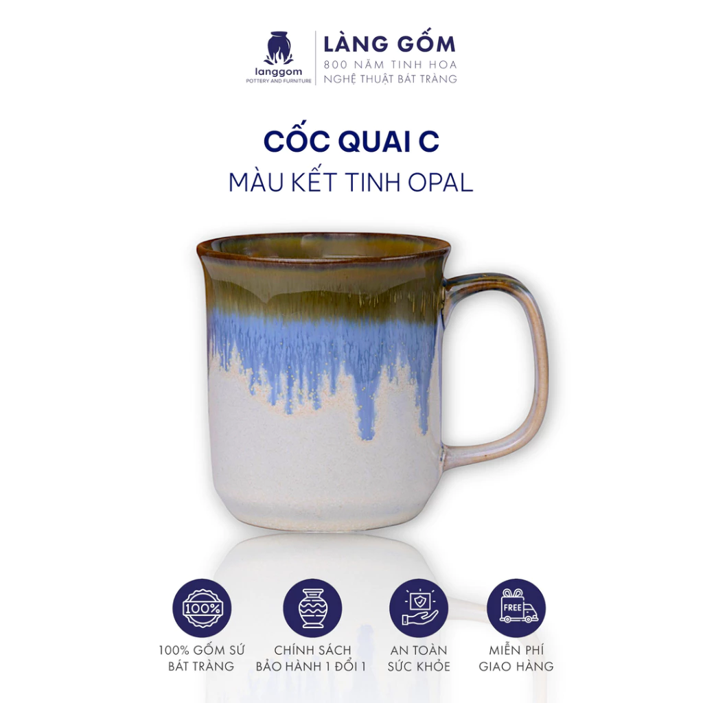 バッチャン焼き 窯変釉 マグカップ (C型ハンドル) 250ml - Làng Gốm