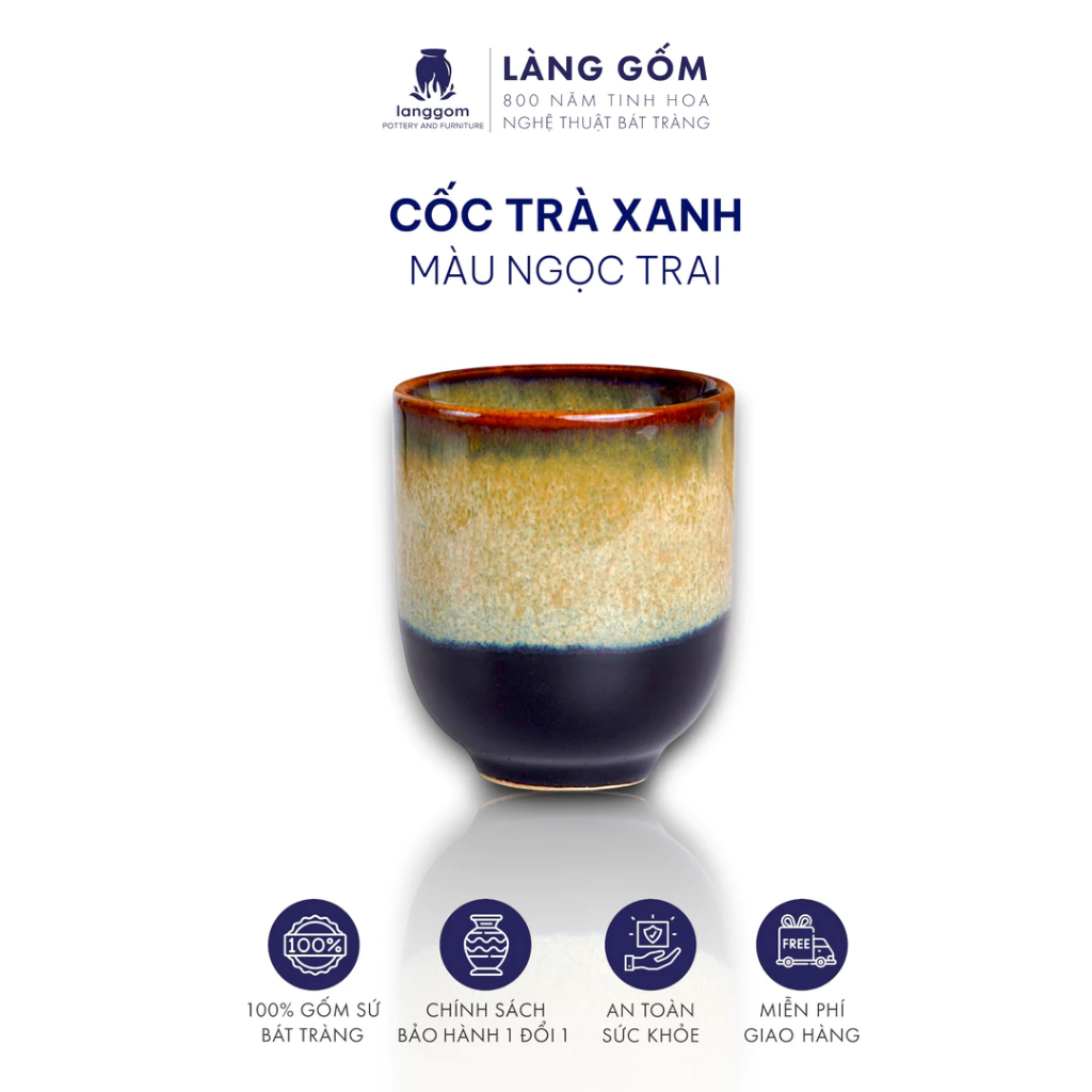 【バッチャン焼き】炎変釉 取っ手なしセラミックカップ 180ml - 茶・コーヒー・水に | Làng Gốm