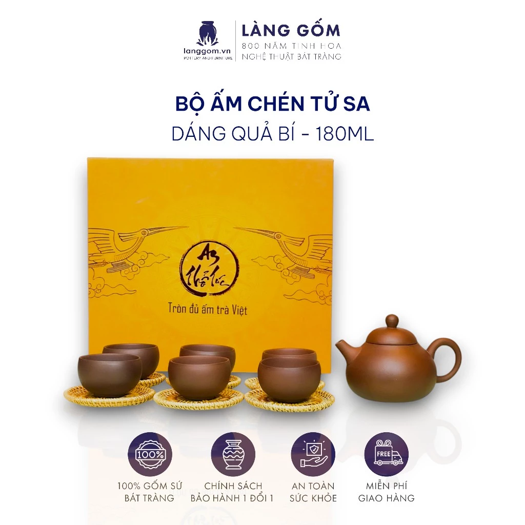 LÀNG GỐM バッチャン焼き 高級紫砂風かぼちゃ型ティーポット 180ml – 本格的なお茶時間に