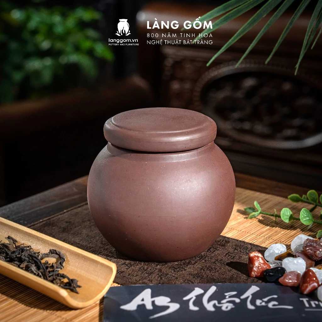 【LÀNG GỐM】バッチャン手作り紫砂茶筒 - 無釉・天然原鉱土 高級茶器