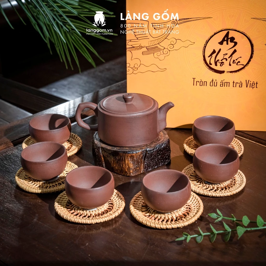 【LÀNG GỐM】バッチャン焼き 高級紫砂茶器セット：竹林（Truc Lam）急須と茶杯 - 伝統的な茶道に