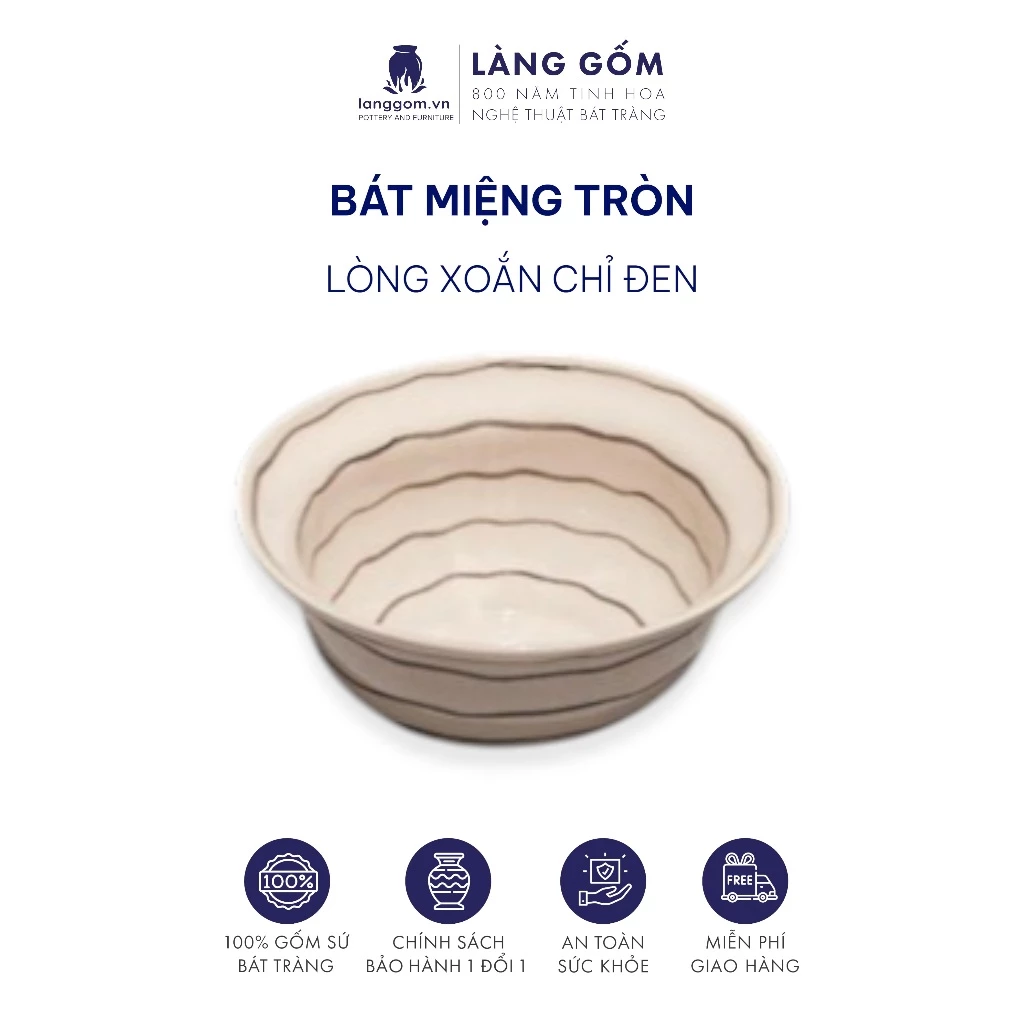 LÀNG GỐM製 バッチャン高級陶磁器 ご飯茶碗 薬味皿セット 黒い渦巻き模様 - 食卓を彩るモダンな器
