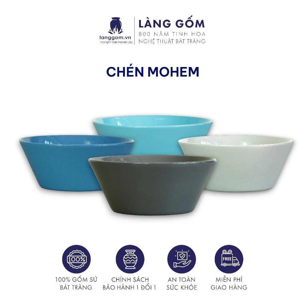LÀNG GỐM バッチャン焼き深型ボウル | 無地・ベーシックデザイン | ご飯、麺類、スープに最適 | 高級陶器