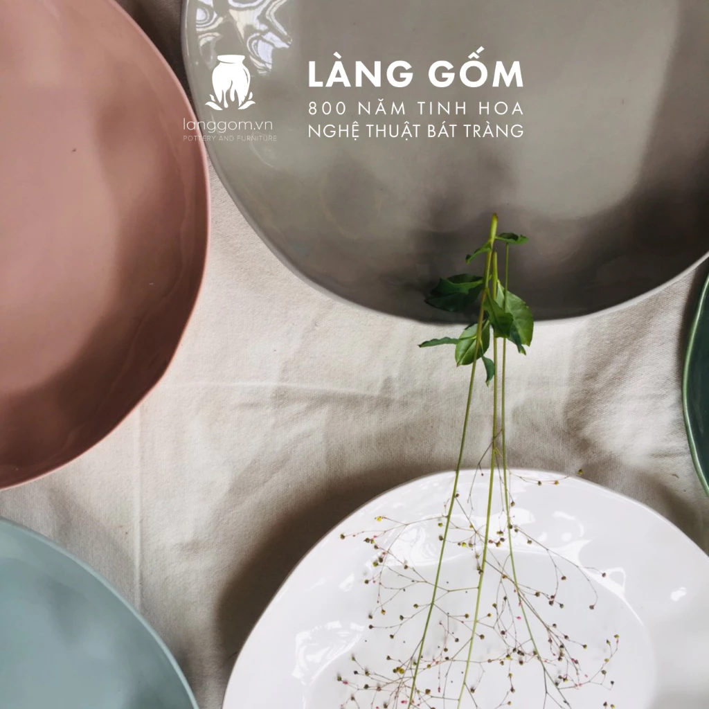 LÀNG GỐM バッチャン焼き 高級多色セラミックプレート | マット釉薬 手びねり風デザイン | サラダ・料理・お菓子用