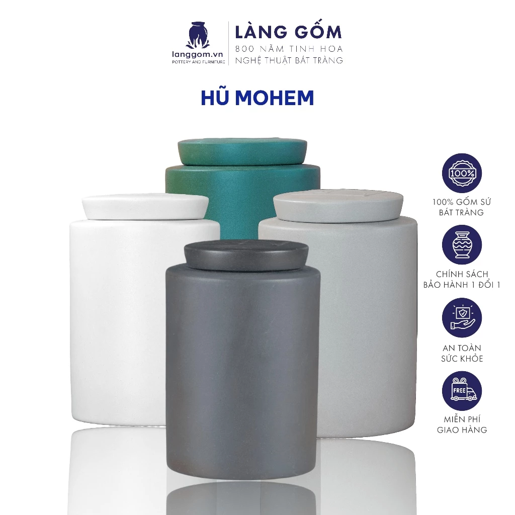 LÀNG GỐM製 バッチャン焼き モヘム マットグレー 陶器キャニスター 茶筒 コーヒー容器