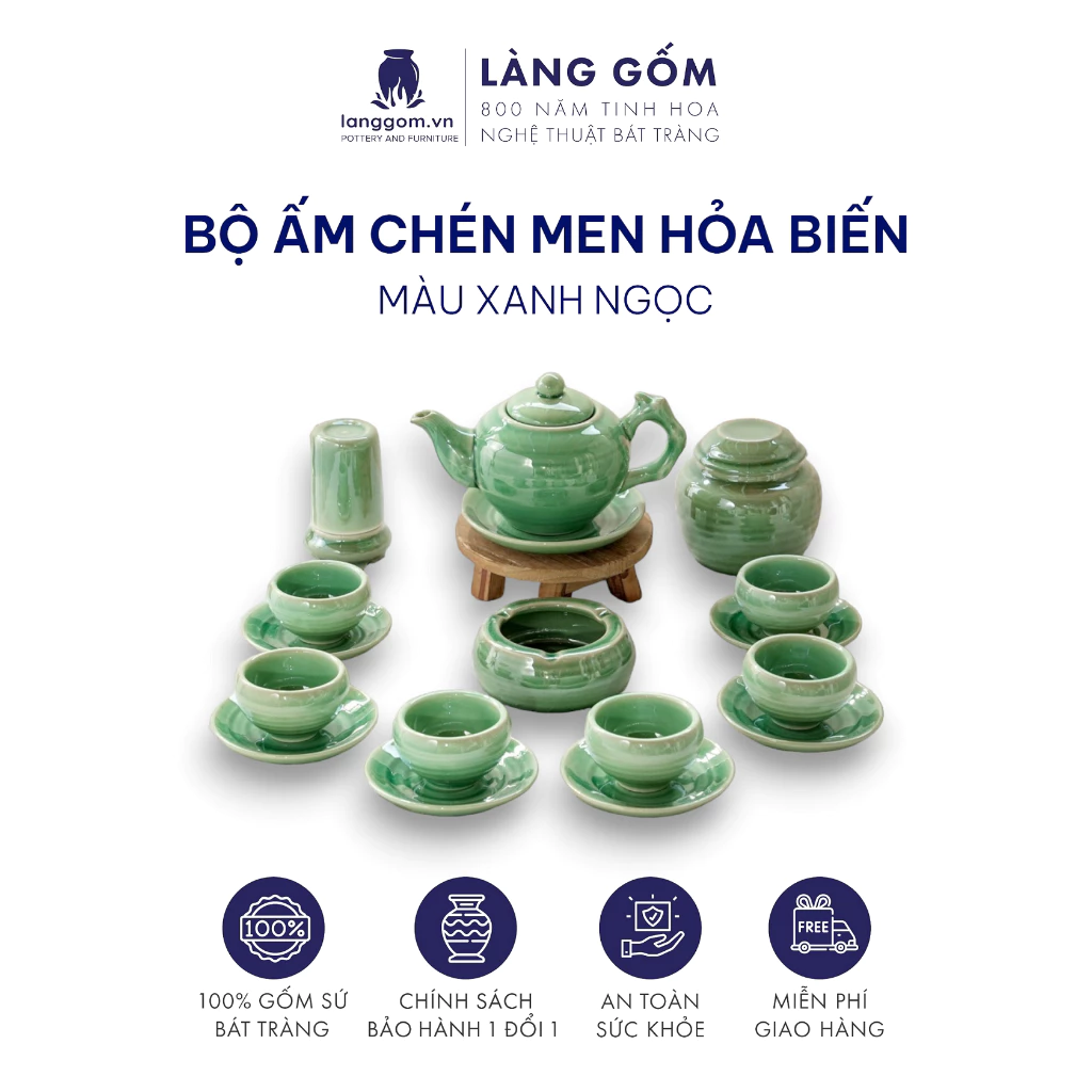 バッチャン手作り！玉碧炎変釉（ホアビエン）茶器セット – Làng Gốm製 400ml～620ml