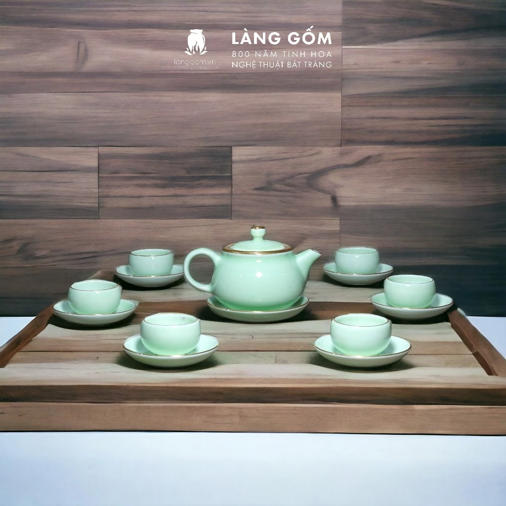 「LÀNG GỐM」バッチャン焼き高級茶器セット - 日本式翡翠釉 380ml